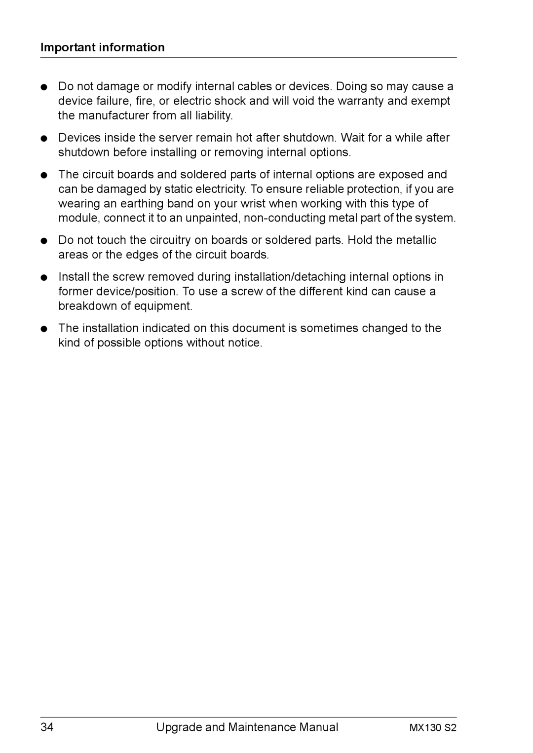 Fujitsu MX130 S2 manual Important information 