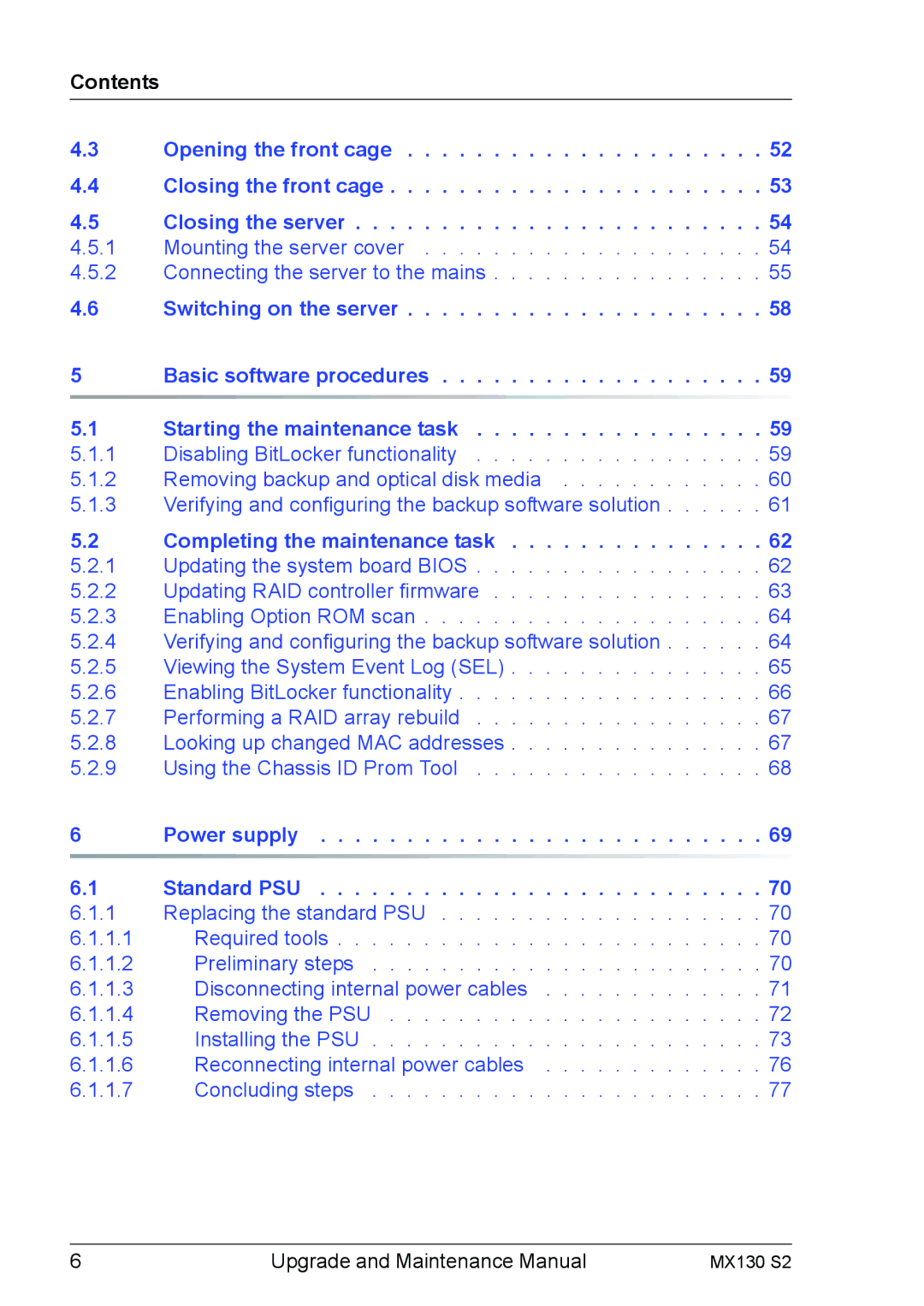 Fujitsu MX130 S2 manual Contents, Switching on the server Basic software procedures 