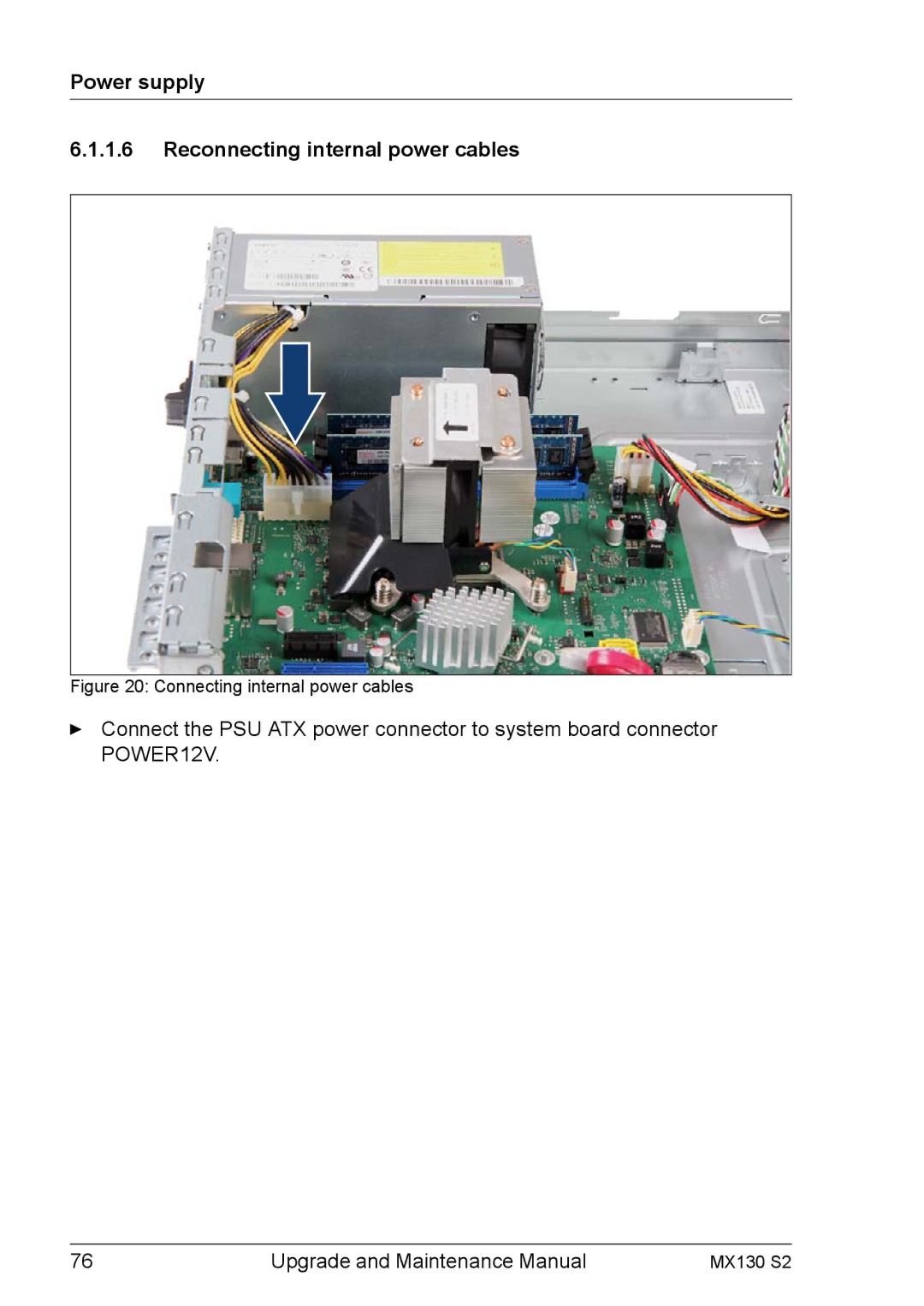 Fujitsu MX130 S2 manual Power supply Reconnecting internal power cables, Connecting internal power cables 