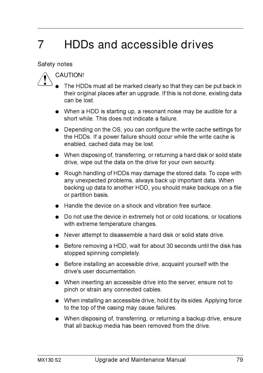 Fujitsu MX130 S2 manual HDDs and accessible drives, Safety notes 