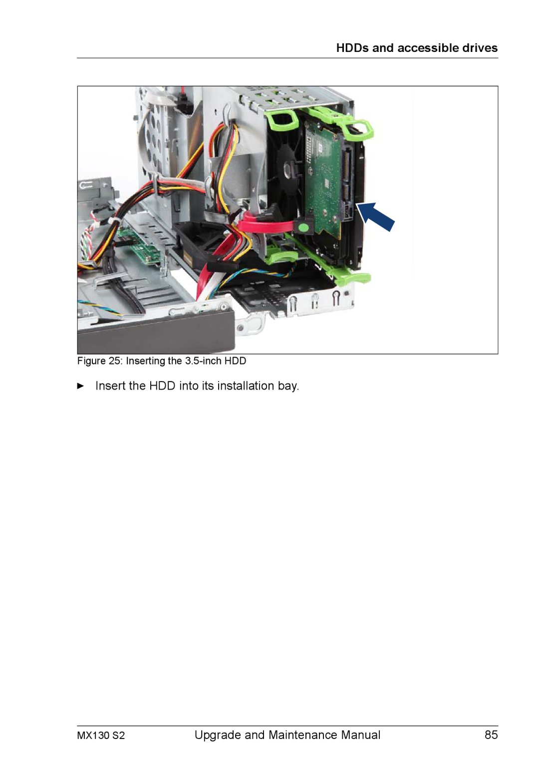 Fujitsu MX130 S2 manual Insert the HDD into its installation bay 