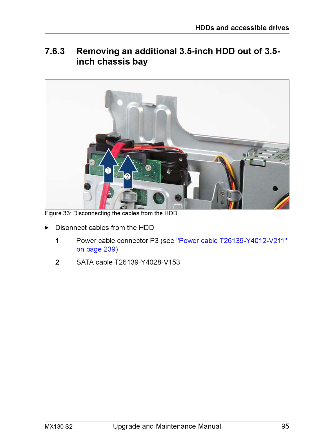 Fujitsu MX130 S2 manual Disconnecting the cables from the HDD 