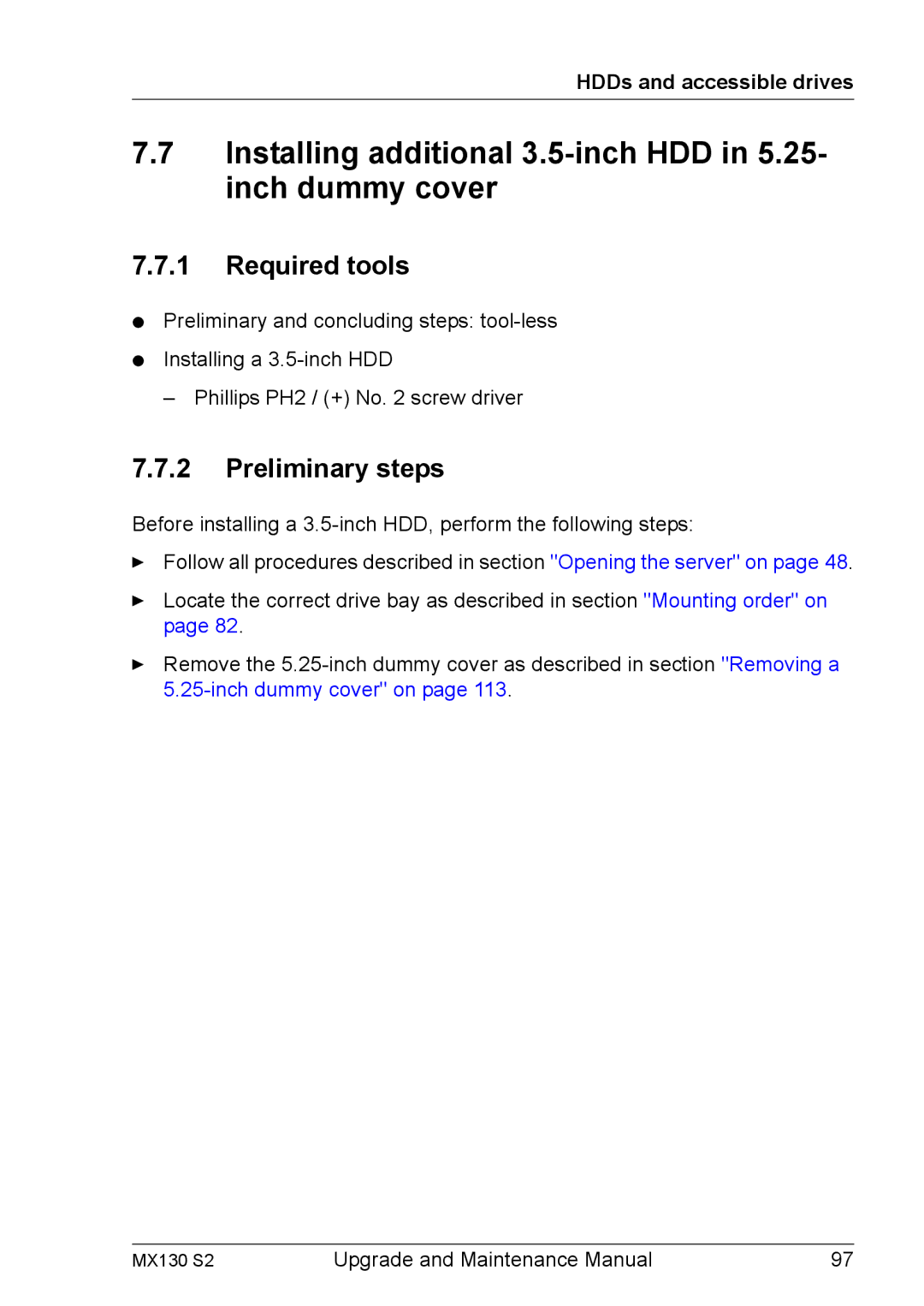 Fujitsu MX130 S2 manual Installing additional 3.5-inch HDD in 5.25- inch dummy cover 