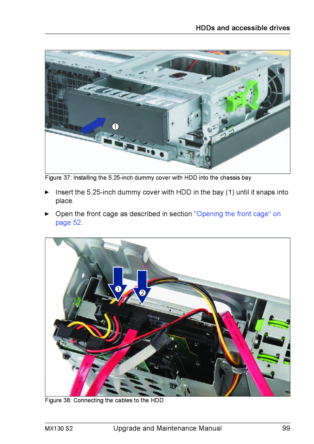 Fujitsu manual Connecting the cables to the HDD MX130 S2 