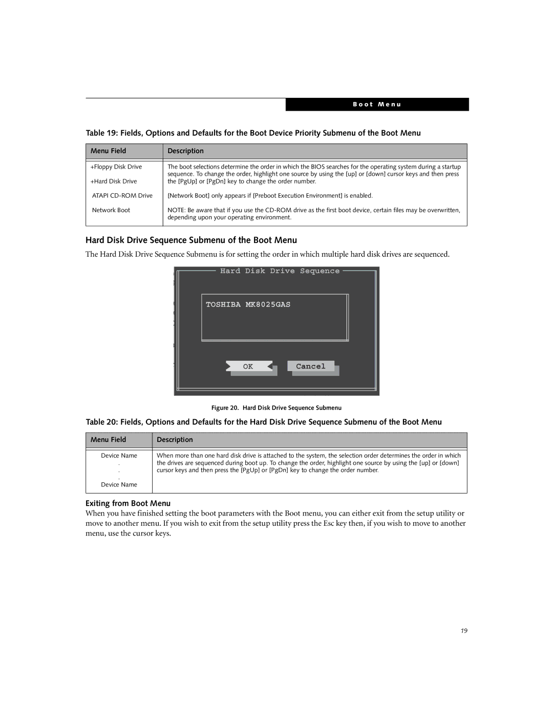 Fujitsu N3410 manual Hard Disk Drive Sequence Submenu of the Boot Menu 