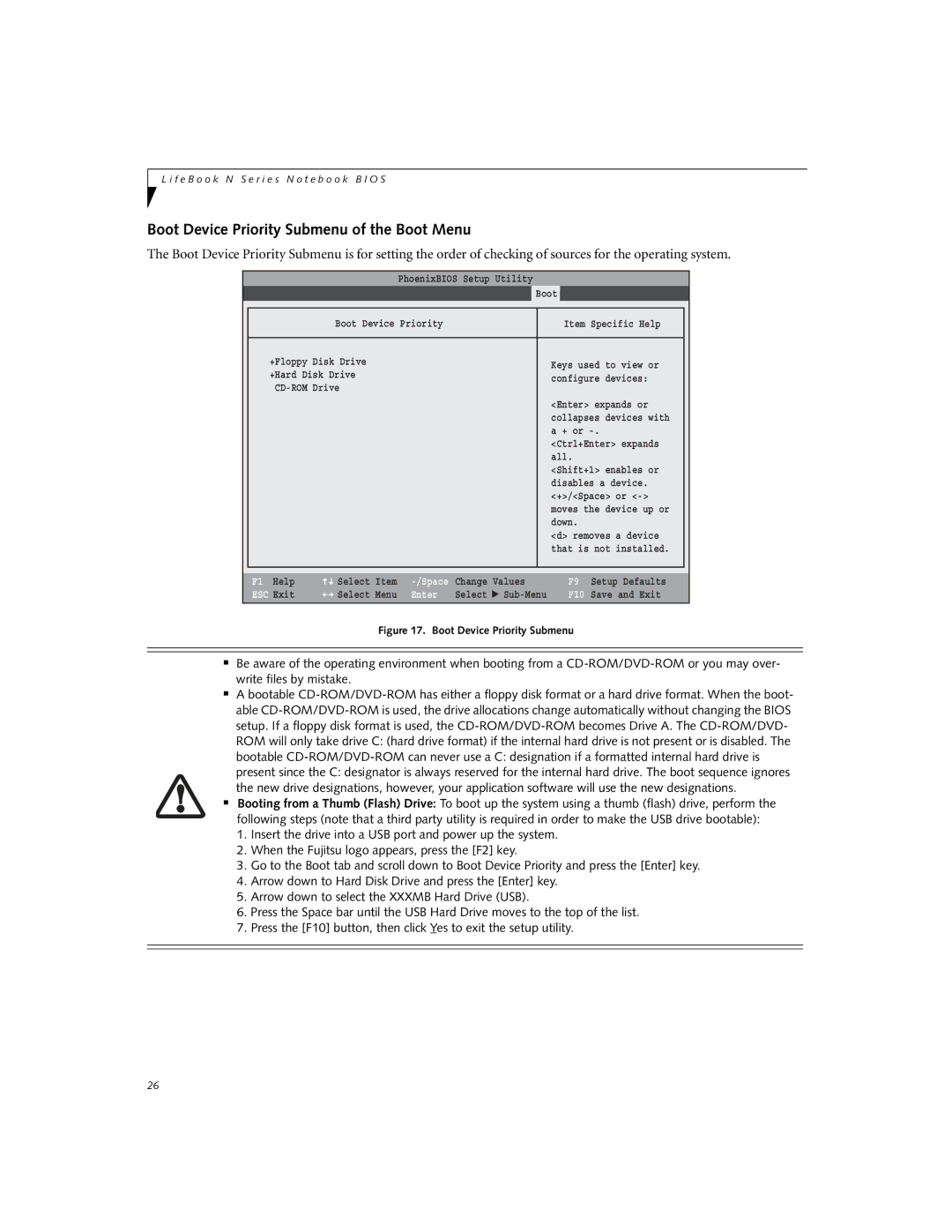 Fujitsu N6110 manual Boot Device Priority Submenu of the Boot Menu, Main Advanced Security Power Savings 