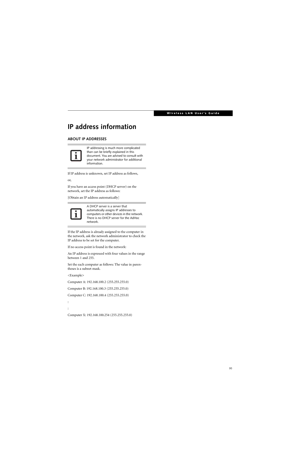 Fujitsu N6400 manual IP address information, About IP Addresses 