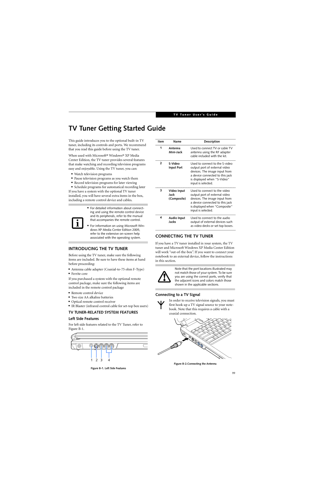 Fujitsu N6400 manual TV Tuner Getting Started Guide, TV TUNER-RELATED System Features 