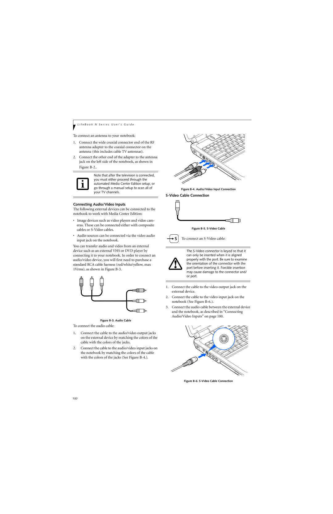 Fujitsu N6400 manual Connecting Audio/Video Inputs, Video Cable Connection 