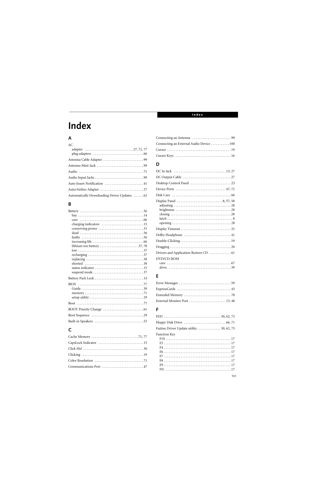 Fujitsu N6400 manual Index 