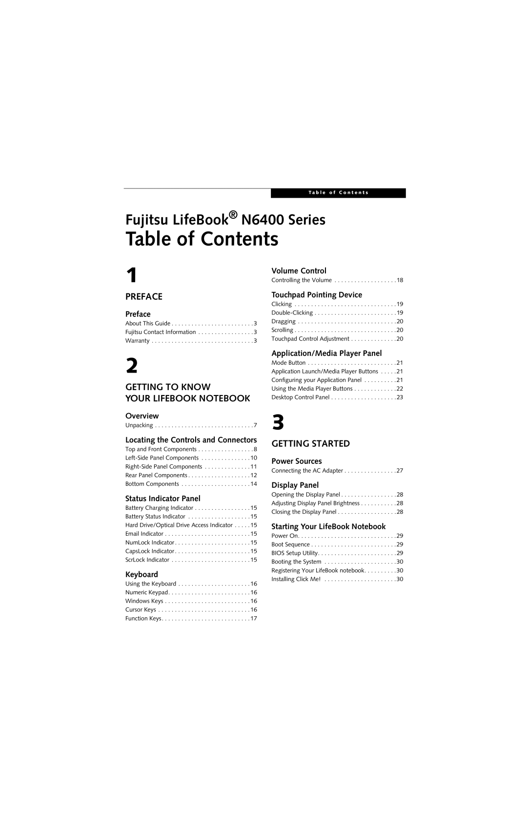 Fujitsu N6400 manual Table of Contents 