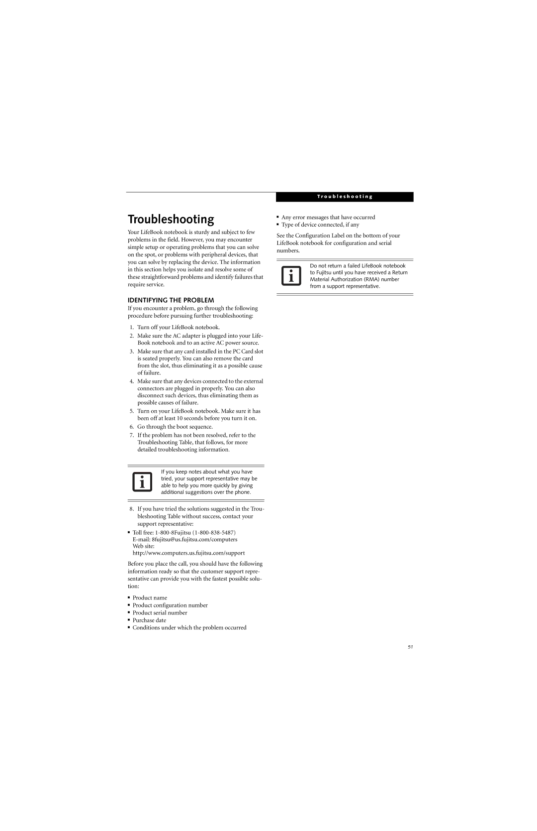 Fujitsu N6400 manual Troubleshooting, Identifying the Problem 