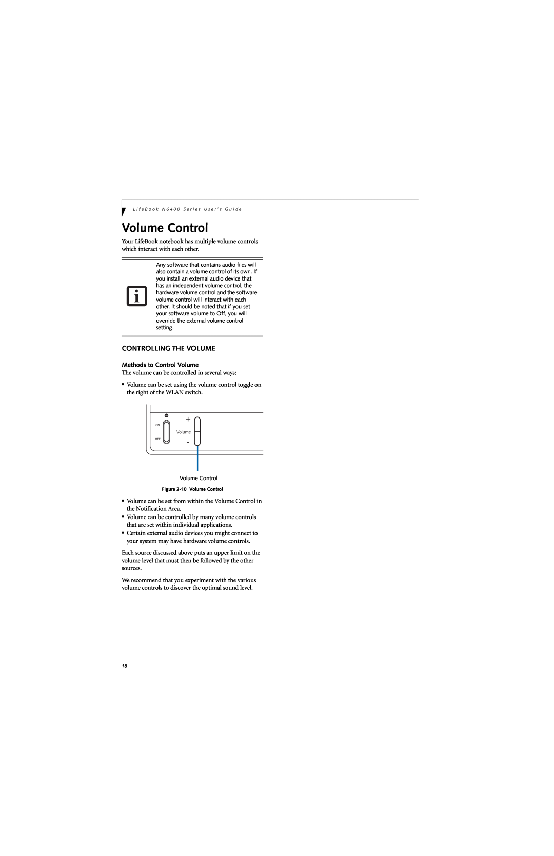 Fujitsu N6420 manual Volume Control, Controlling The Volume, Methods to Control Volume 