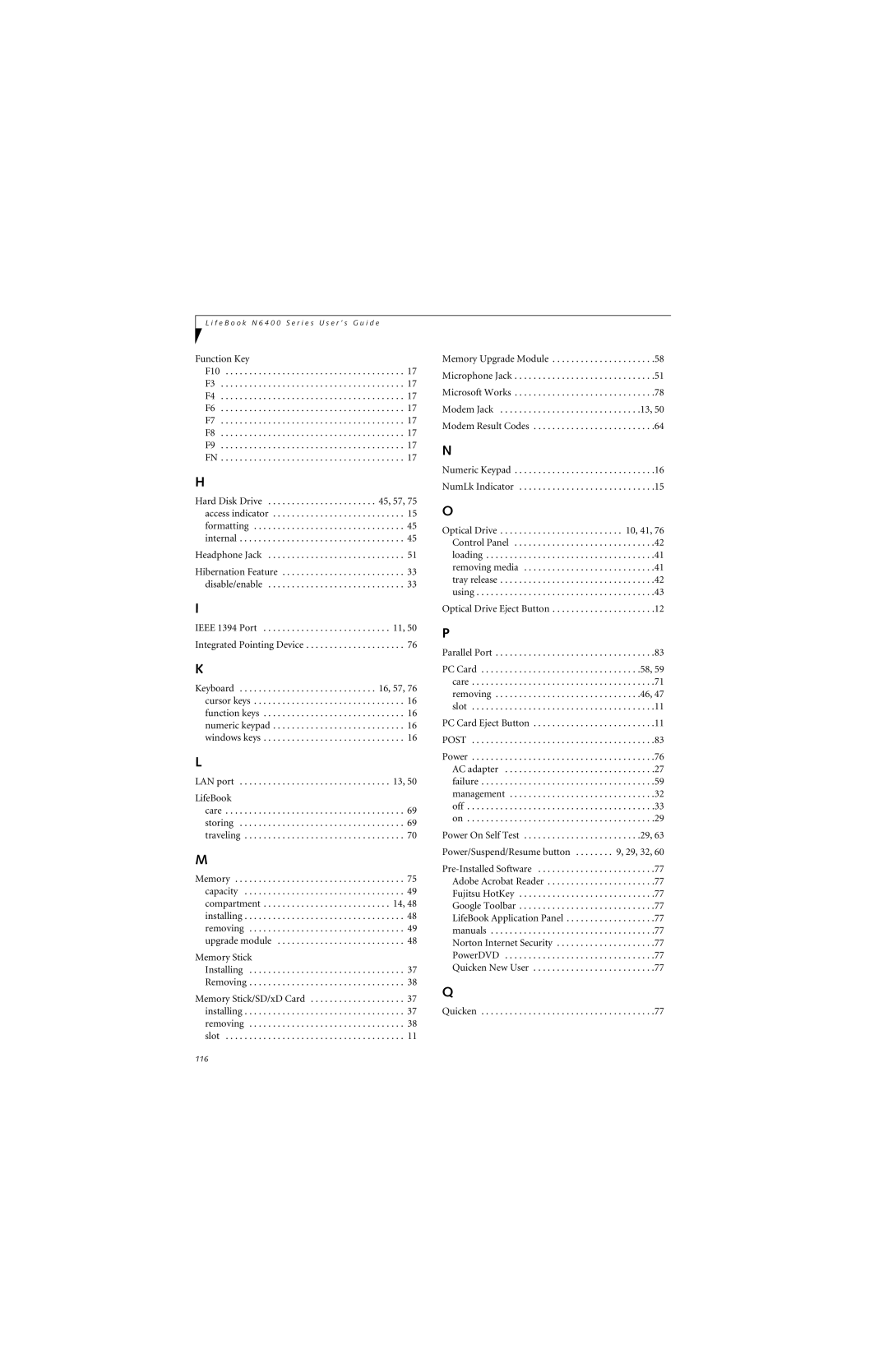 Fujitsu N6420 manual Function Key 