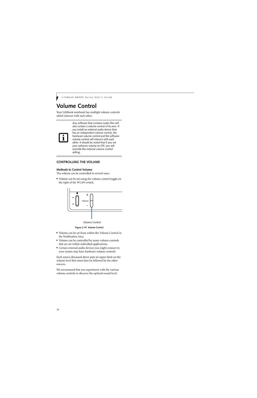 Fujitsu N6420 manual Volume Control, Controlling the Volume, Methods to Control Volume 