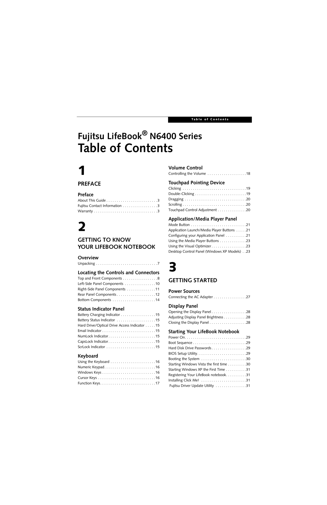 Fujitsu N6420 manual Table of Contents 