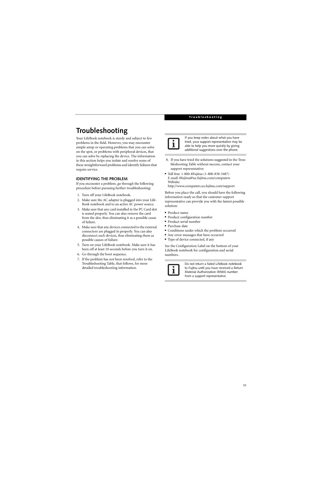 Fujitsu N6420 manual Troubleshooting, Identifying the Problem 