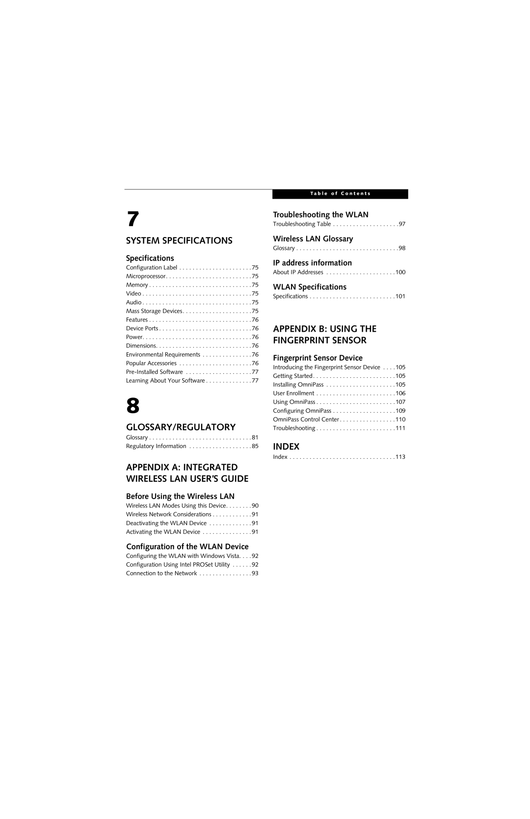 Fujitsu N6420 manual System Specifications 