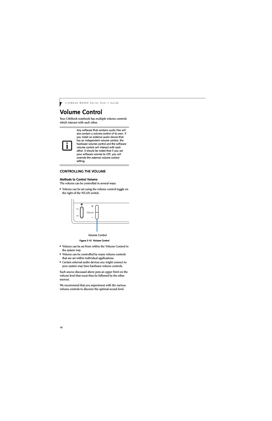 Fujitsu N6460 manual Volume Control, Controlling The Volume, Methods to Control Volume 