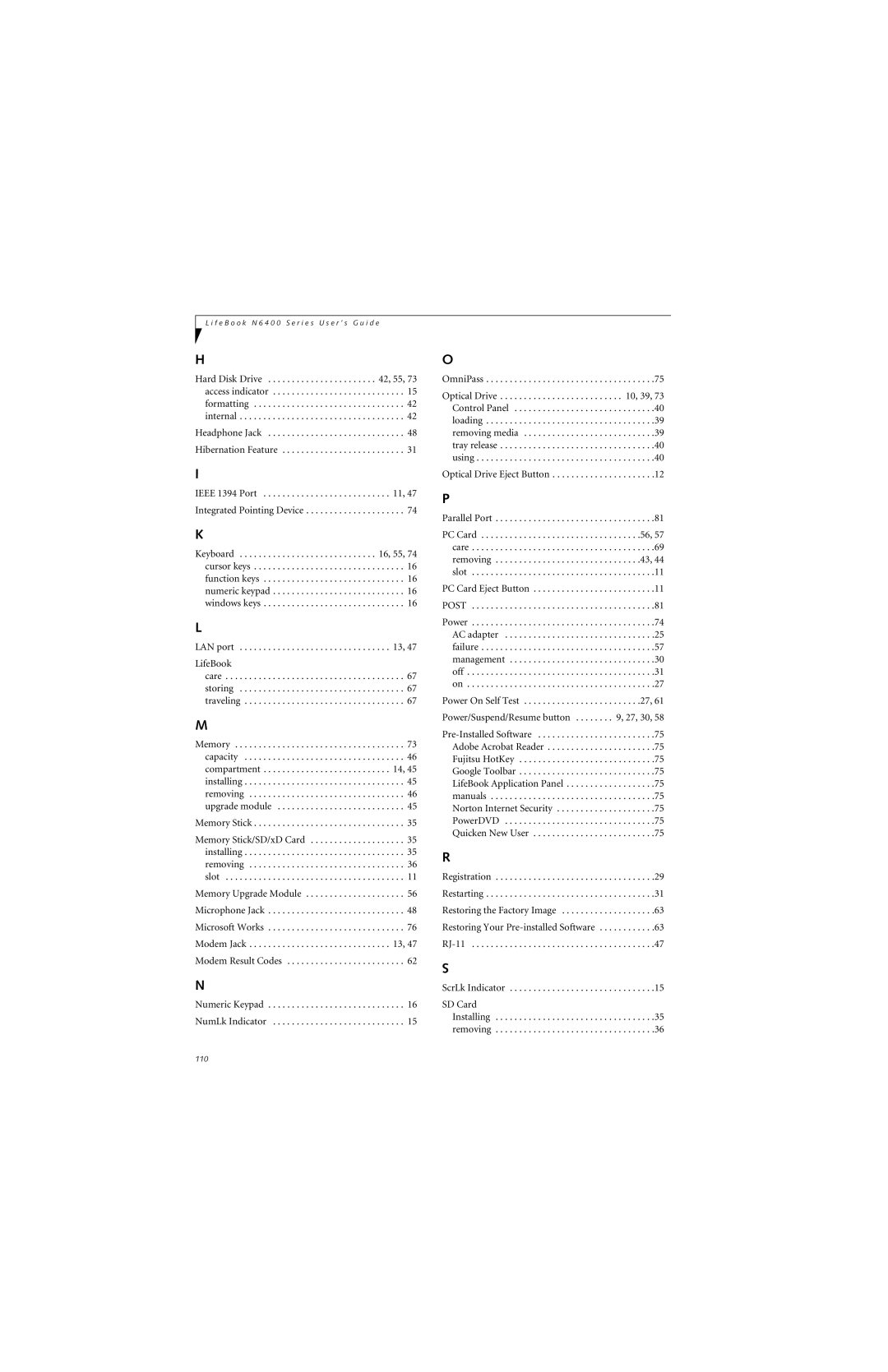 Fujitsu N6460 manual Headphone Jack Hibernation Feature 