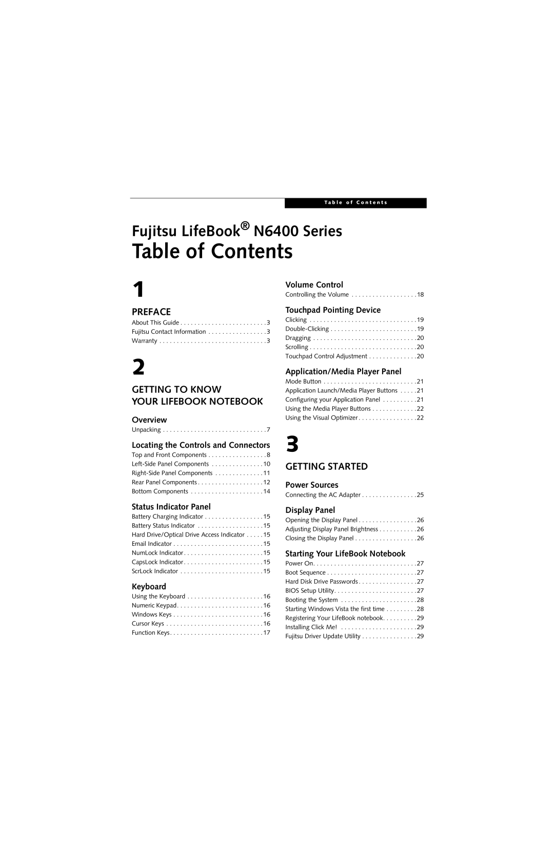 Fujitsu N6460 manual Table of Contents 