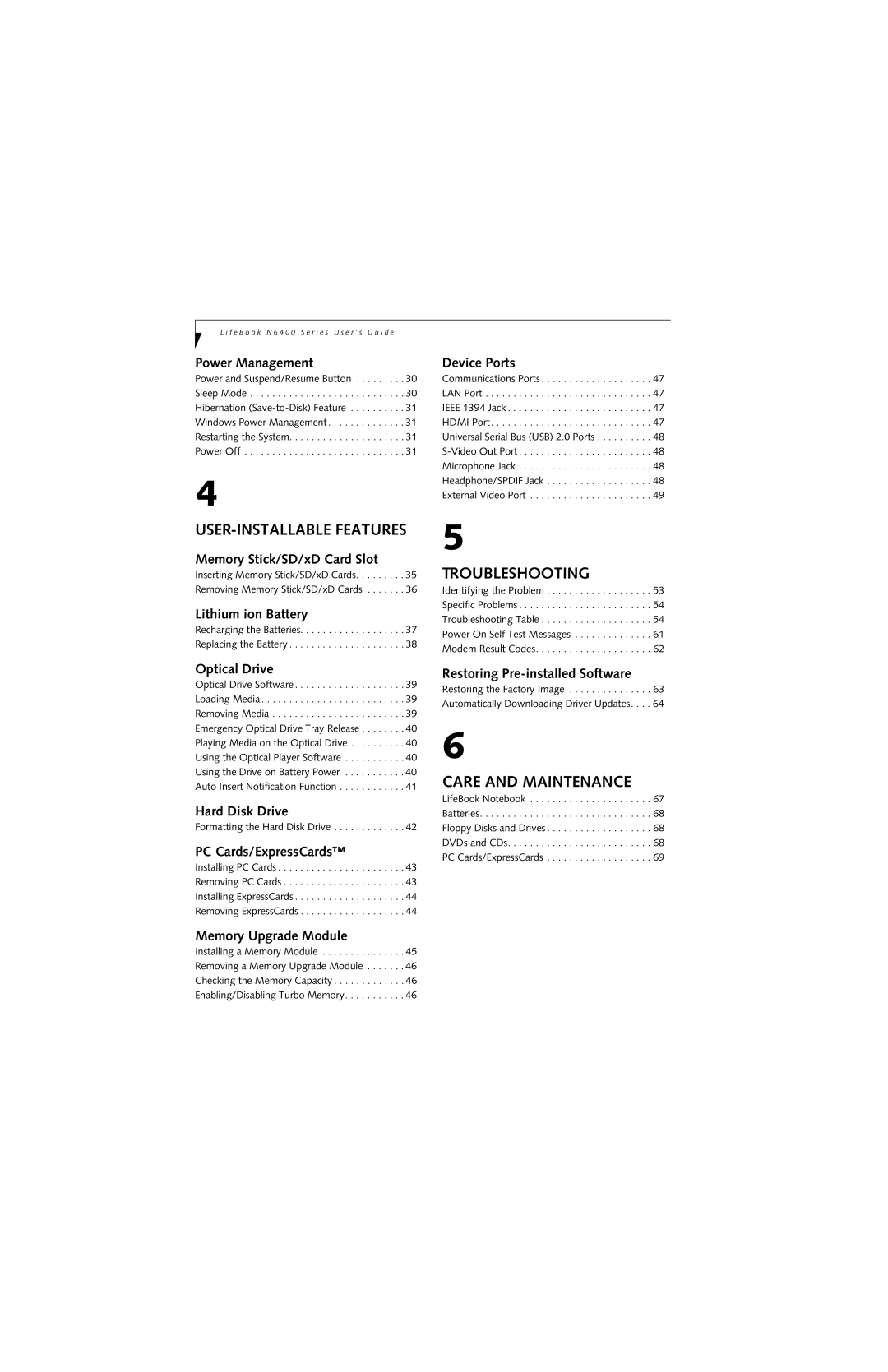 Fujitsu N6460 manual Care and Maintenance 