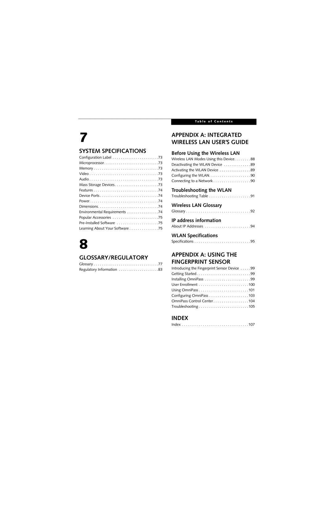 Fujitsu N6460 manual Index 