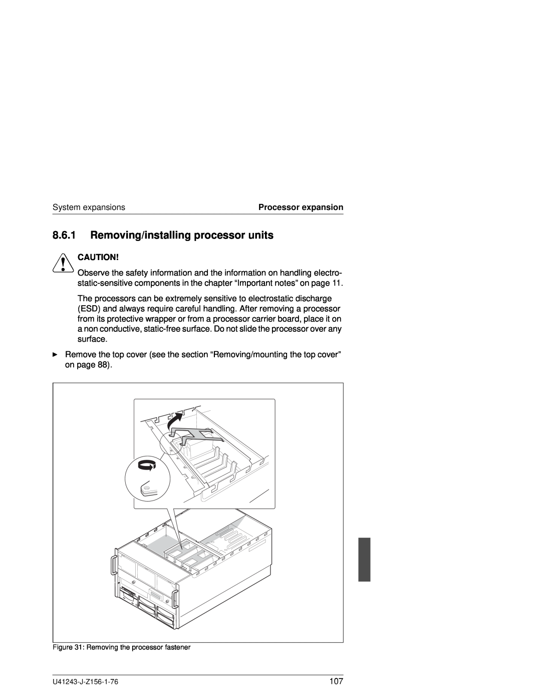 Fujitsu N800 manual Removing/installing processor units, System expansions, V Caution 