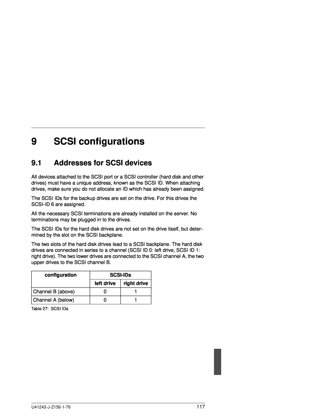 Fujitsu N800 manual SCSI configurations, Addresses for SCSI devices, SCSI-IDs 
