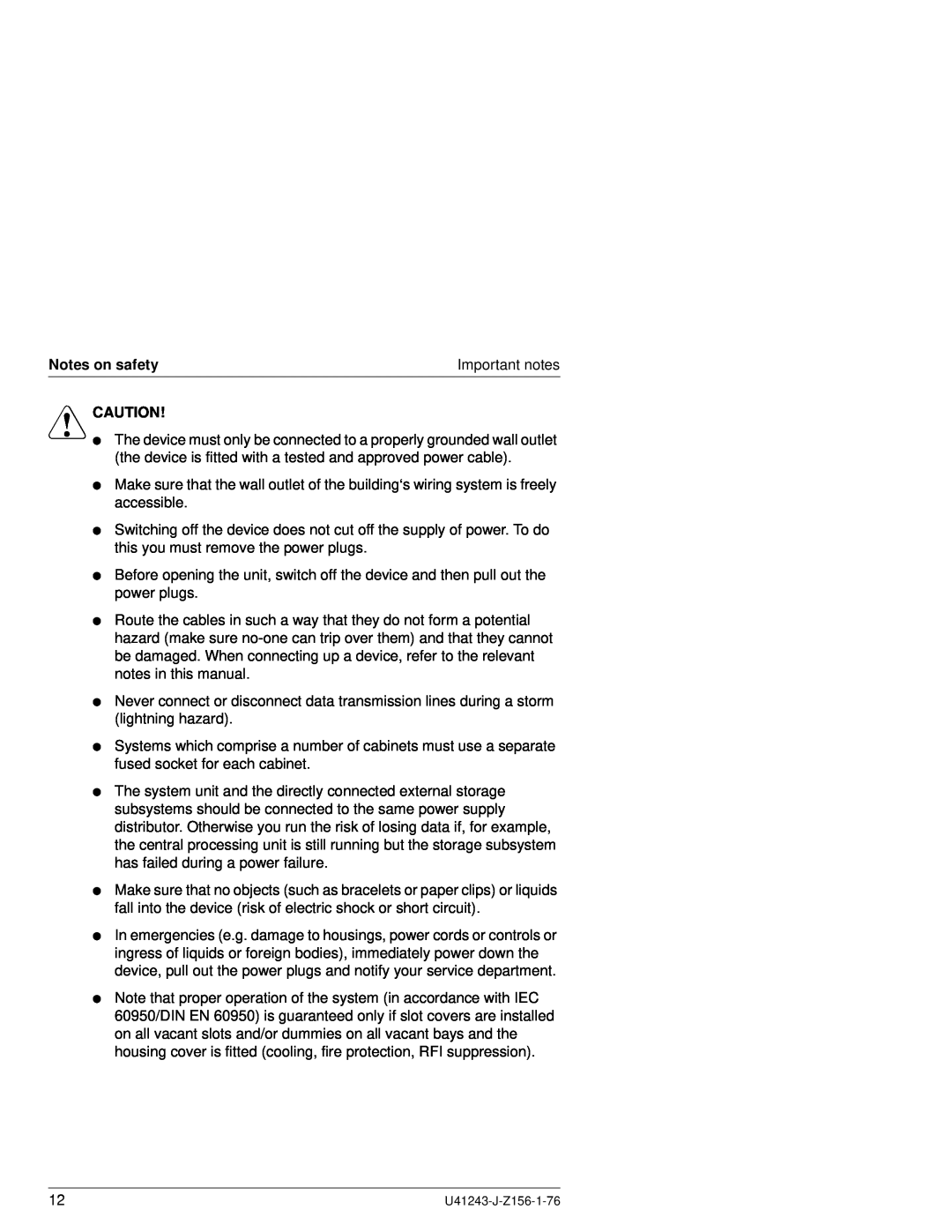 Fujitsu N800 manual Notes on safety, V Caution, Important notes 