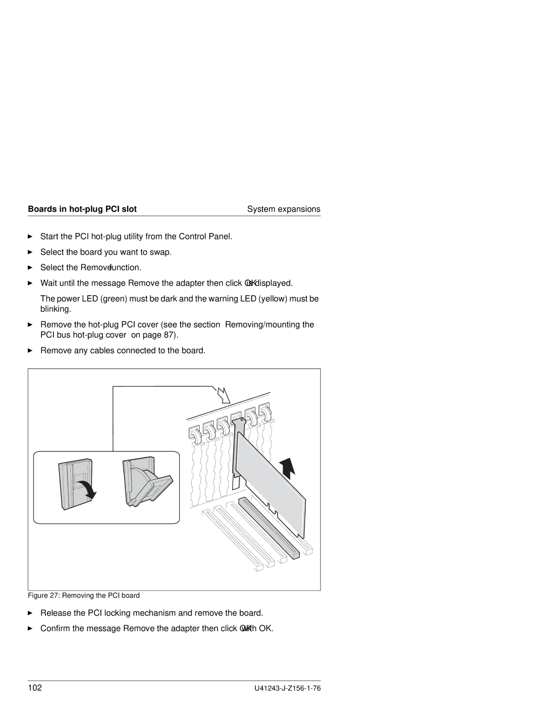 Fujitsu N800 manual Release the PCI locking mechanism and remove the board 