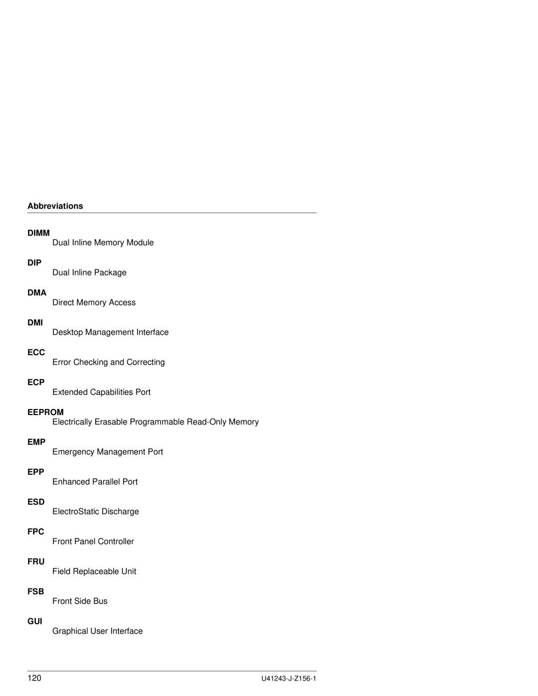 Fujitsu N800 manual Abbreviations 