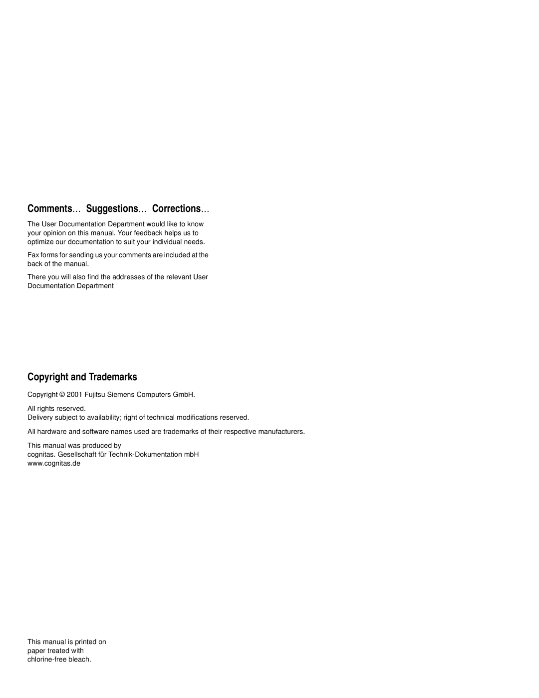 Fujitsu N800 manual Comments… Suggestions… Corrections…, Copyright and Trademarks 