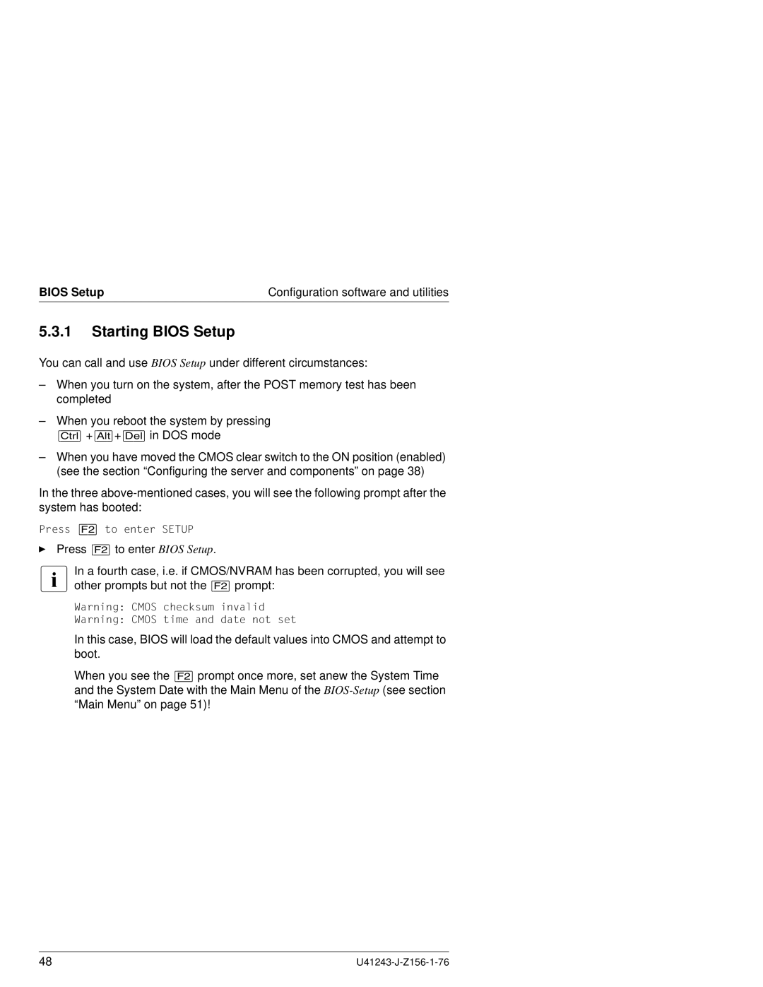 Fujitsu N800 manual Starting Bios Setup 