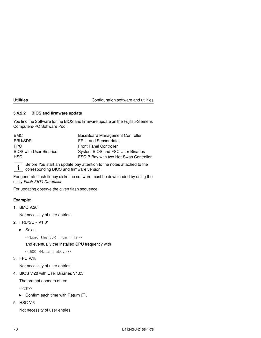 Fujitsu N800 manual Bios and firmware update, Example 