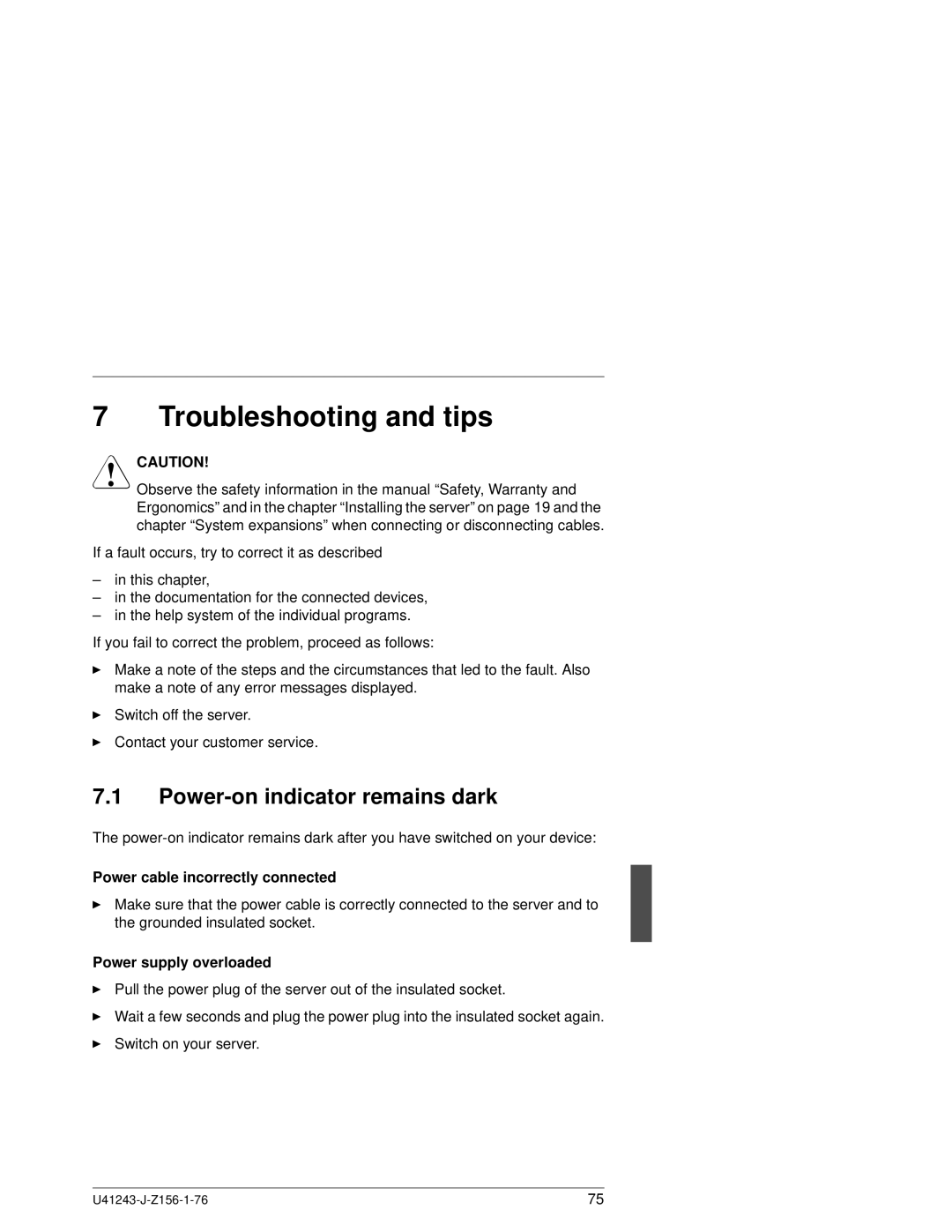 Fujitsu N800 manual Troubleshooting and tips, Power-on indicator remains dark, Power cable incorrectly connected 