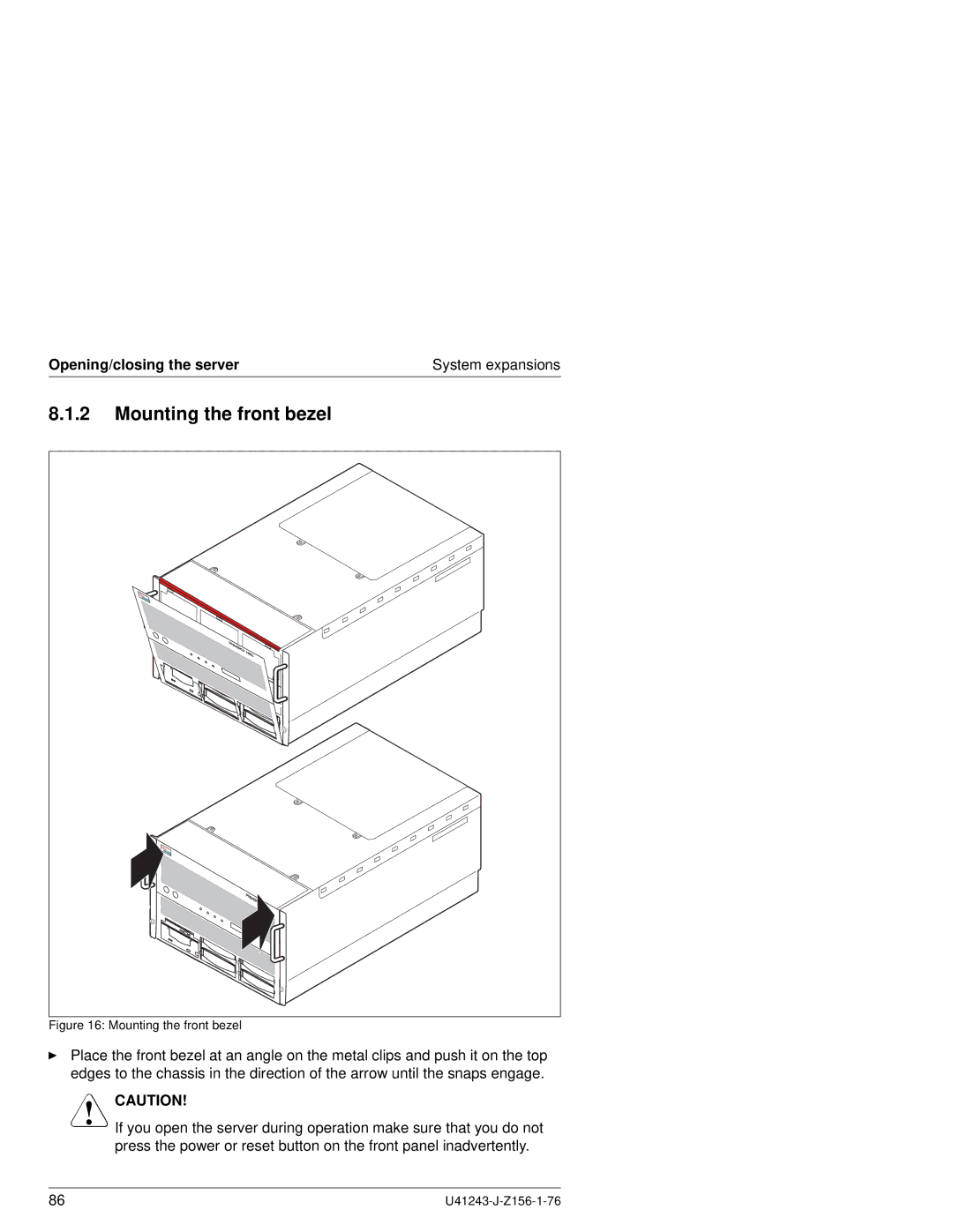 Fujitsu N800 manual Mounting the front bezel, Opening/closing the server 