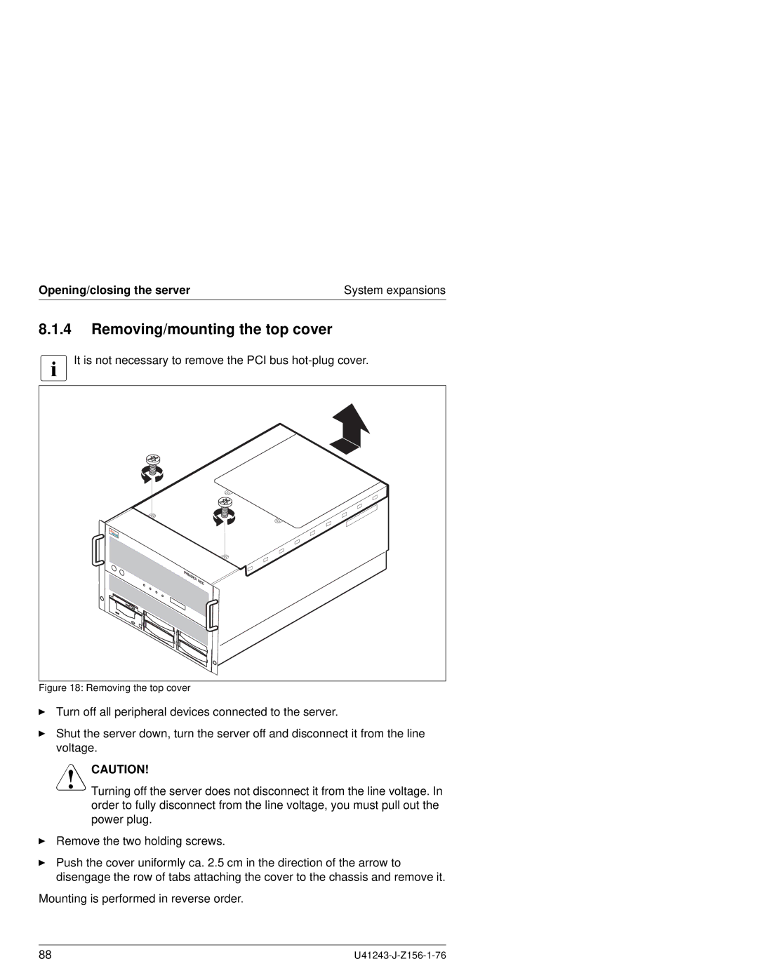 Fujitsu N800 manual Removing/mounting the top cover, Removing the top cover 