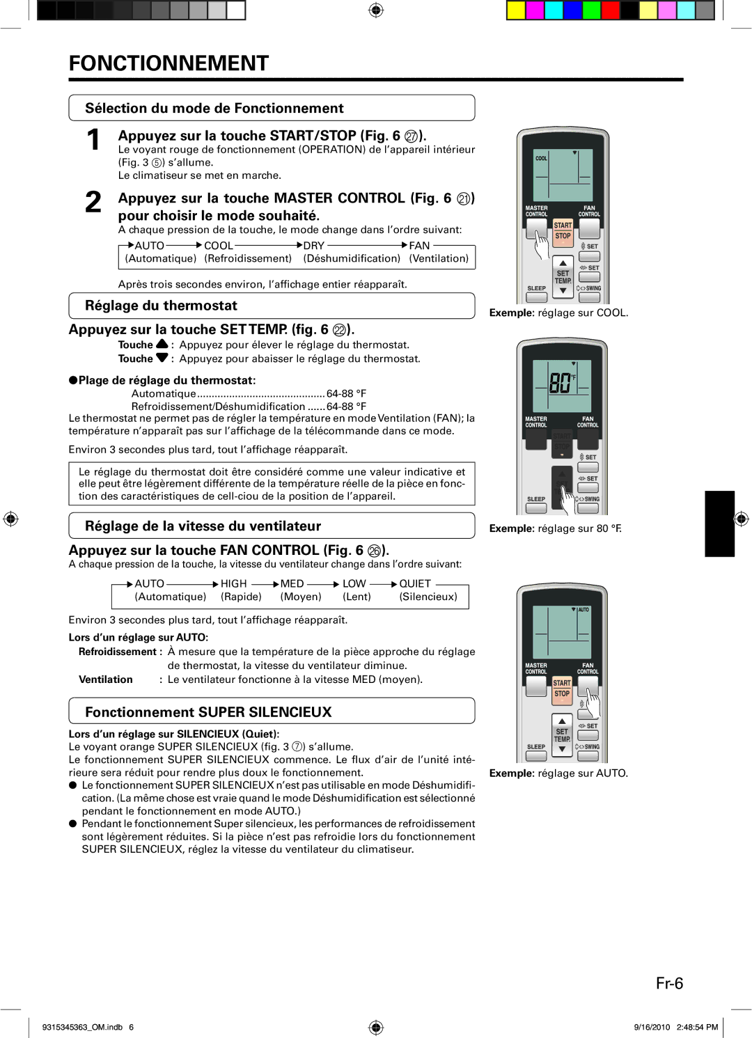 Fujitsu ASU30CLX1, Outdoor Unit AOU30CLX1 manual Fr-6, Pour choisir le mode souhaité, Fonctionnement Super Silencieux 