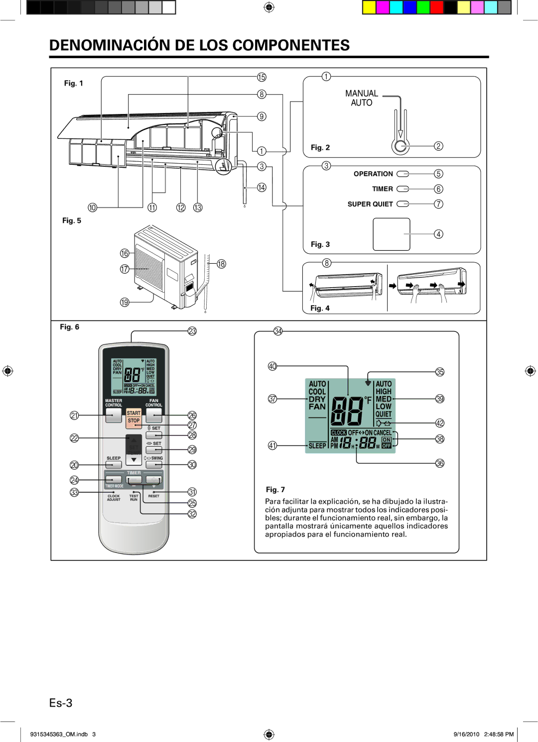 Fujitsu INVERTER, Outdoor Unit AOU30CLX1, ASU36CLX1, ASU30CLX1, AOU36CLX1 manual Denominación DE LOS Componentes, Es-3 