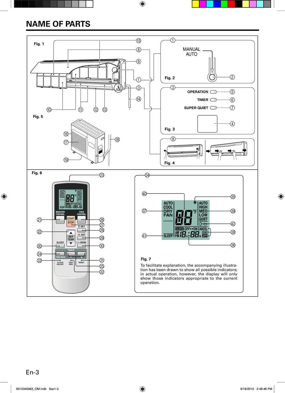 Fujitsu AOU36CLX1, Outdoor Unit AOU30CLX1, INVERTER, ASU36CLX1, ASU30CLX1 manual Name of Parts, En-3 