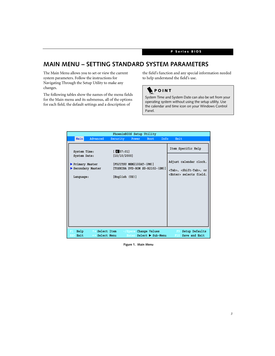 Fujitsu P-2040 manual Main Menu Setting Standard System Parameters, I N T 