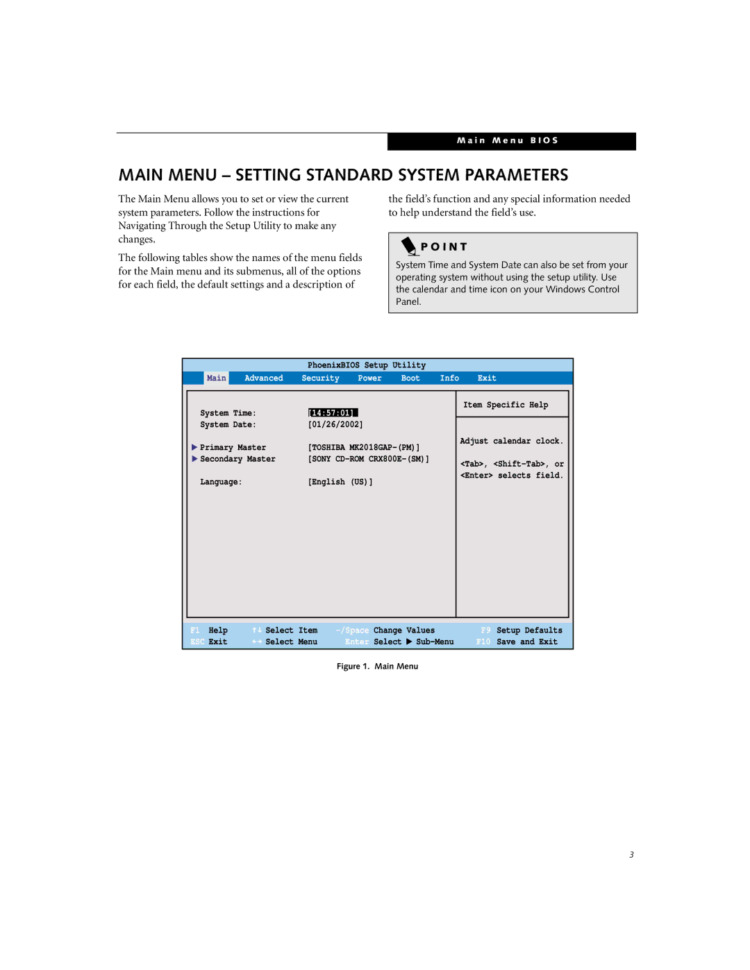 Fujitsu P-2046 manual Main Menu Setting Standard System Parameters, I N T 