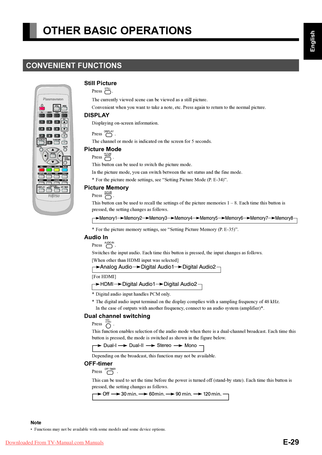 Fujitsu P50XTS51E, P-TU5051E, P42HTS51E, P-TU4251E, P-TU5551E, P55XTS51E Other Basic Operations, Convenient Functions 