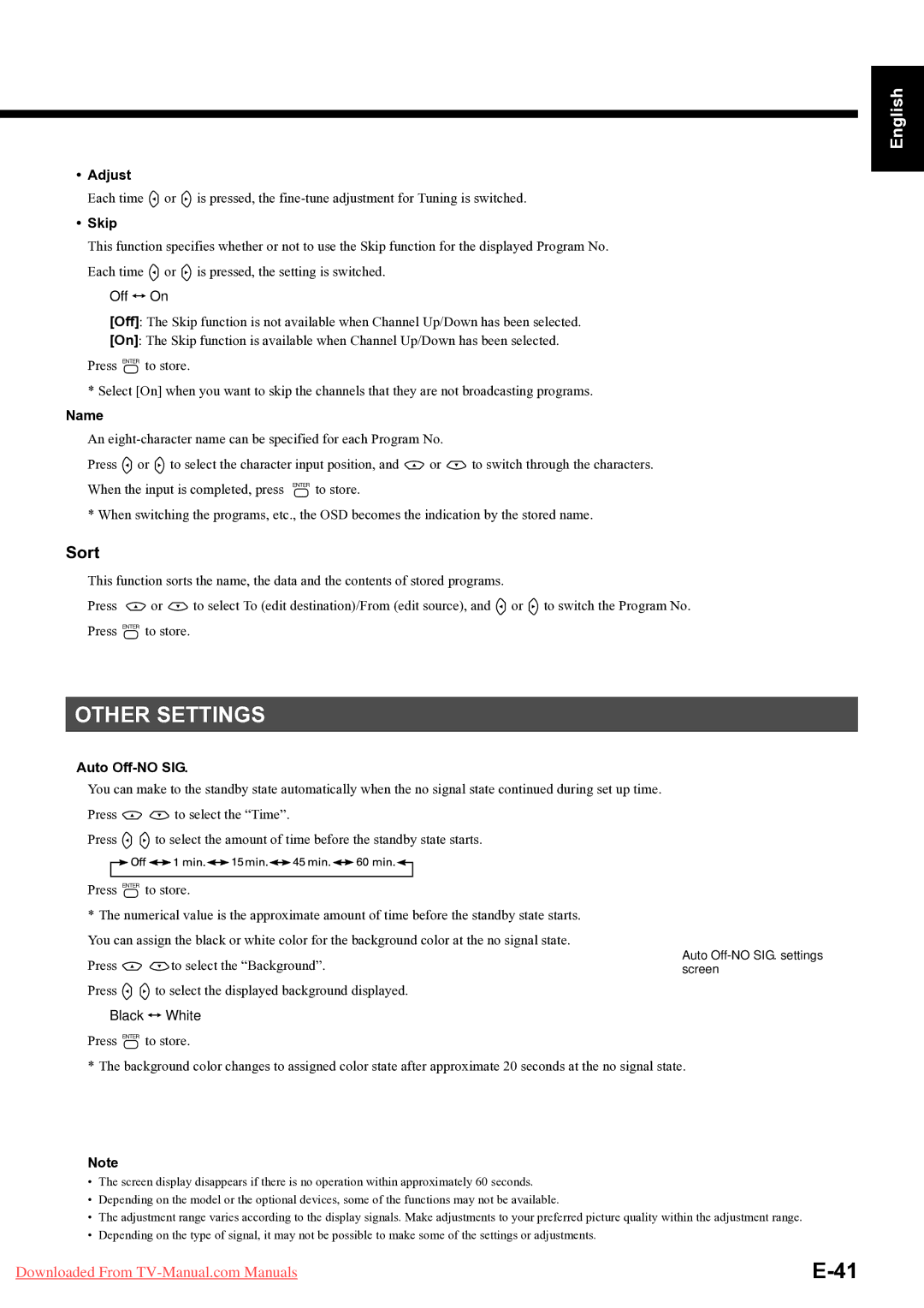 Fujitsu P50XTS51E, P-TU5051E, P42HTS51E, P-TU4251E, P-TU5551E, P55XTS51E user manual Other Settings, Sort 