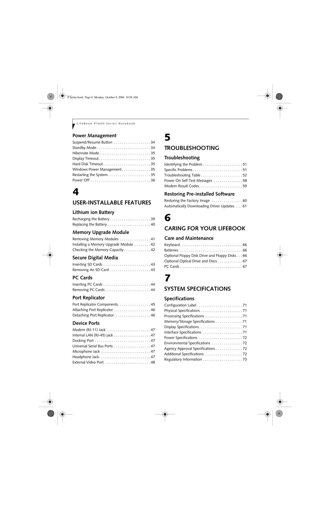 Fujitsu P1610 manual Troubleshooting 