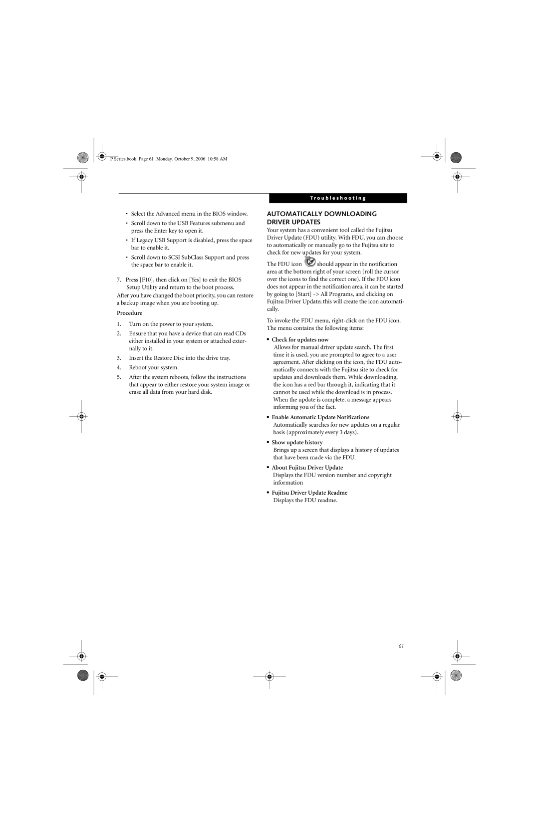 Fujitsu P1610 Automatically Downloading Driver Updates, Procedure, Check for updates now, About Fujitsu Driver Update 