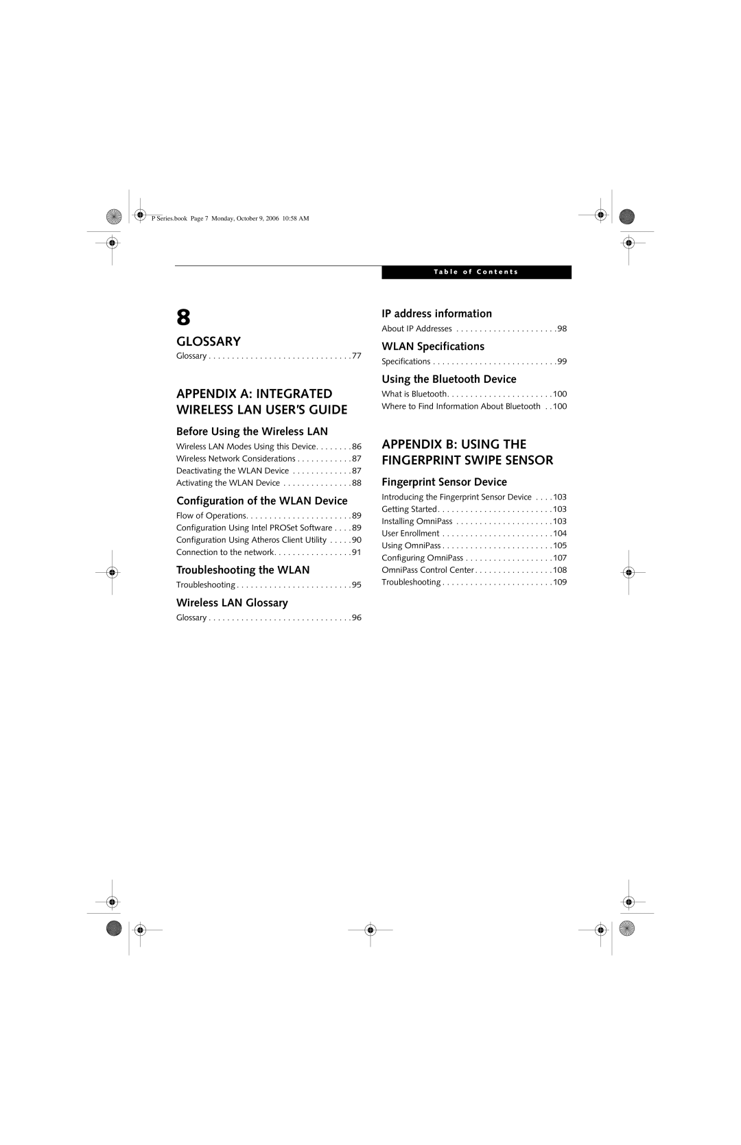 Fujitsu P1610 manual Glossary 