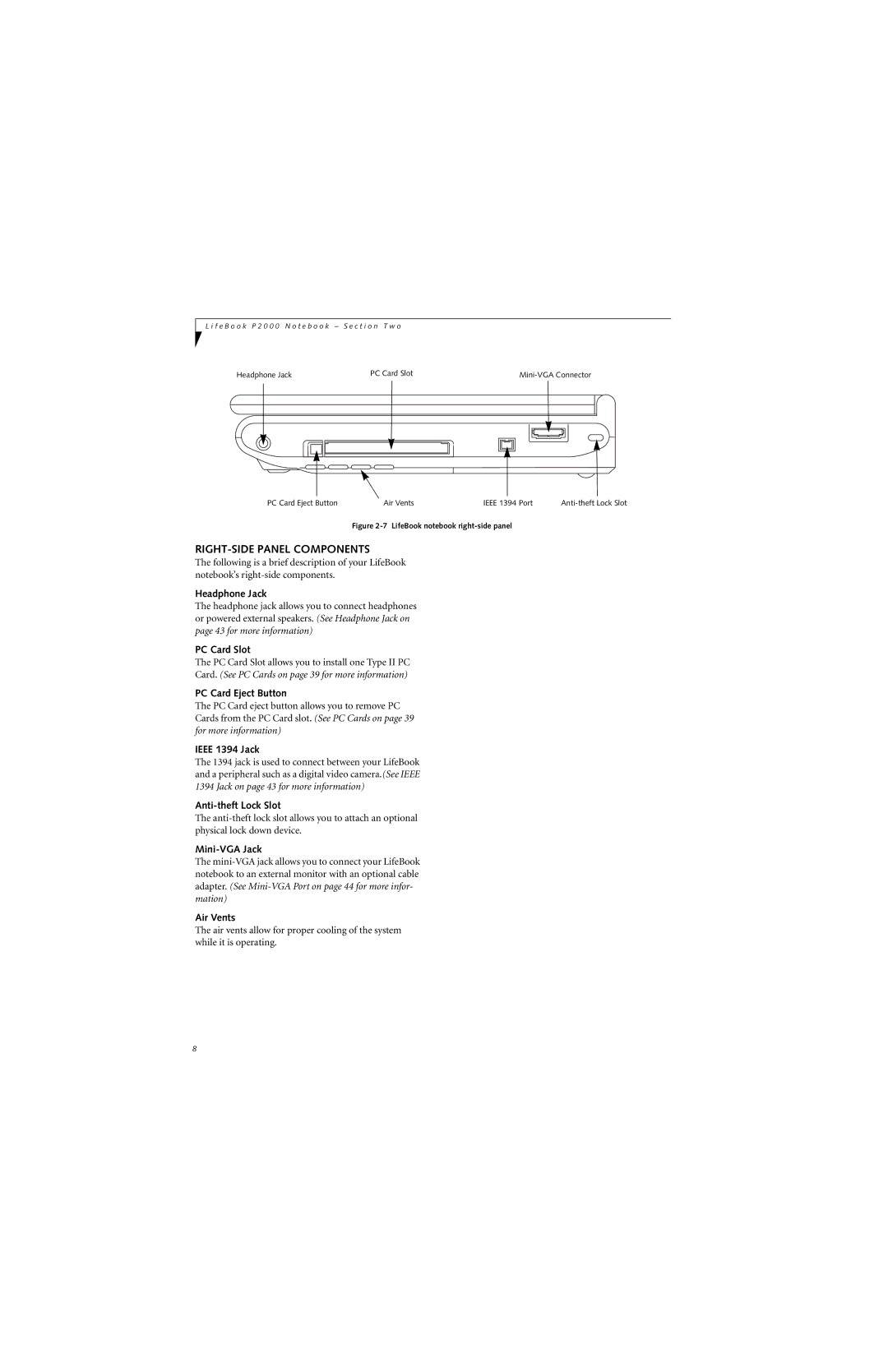 Fujitsu P2000 manual RIGHT-SIDE Panel Components 