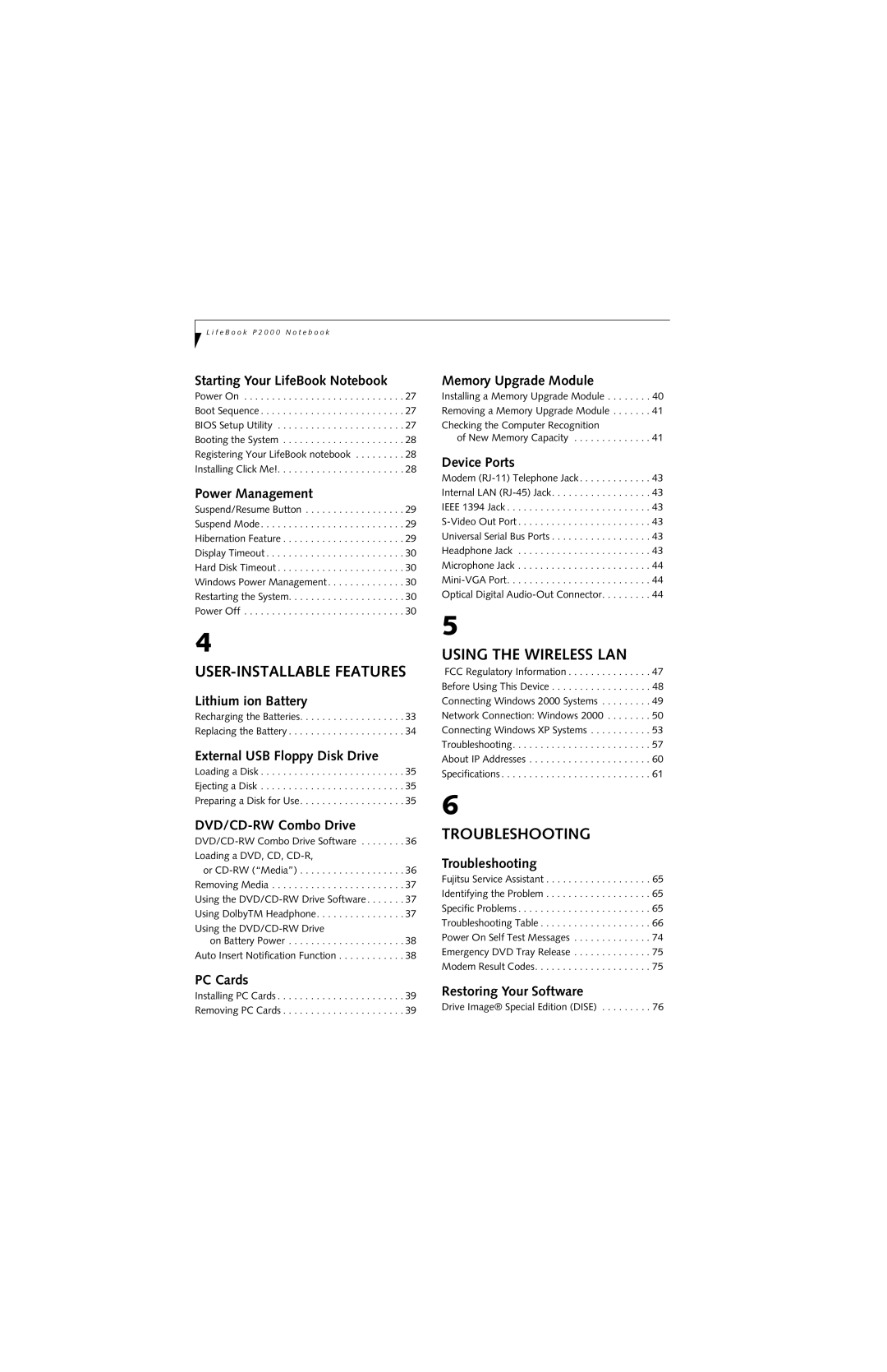 Fujitsu P2000 manual Using the Wireless LAN 